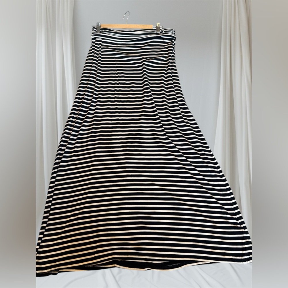 J. Crew Black and White Striped Long Skirt
